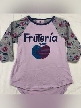 Tea Collection Floral Lavender “Frutería” Raglan Shirt Size 6-7 Cotton
